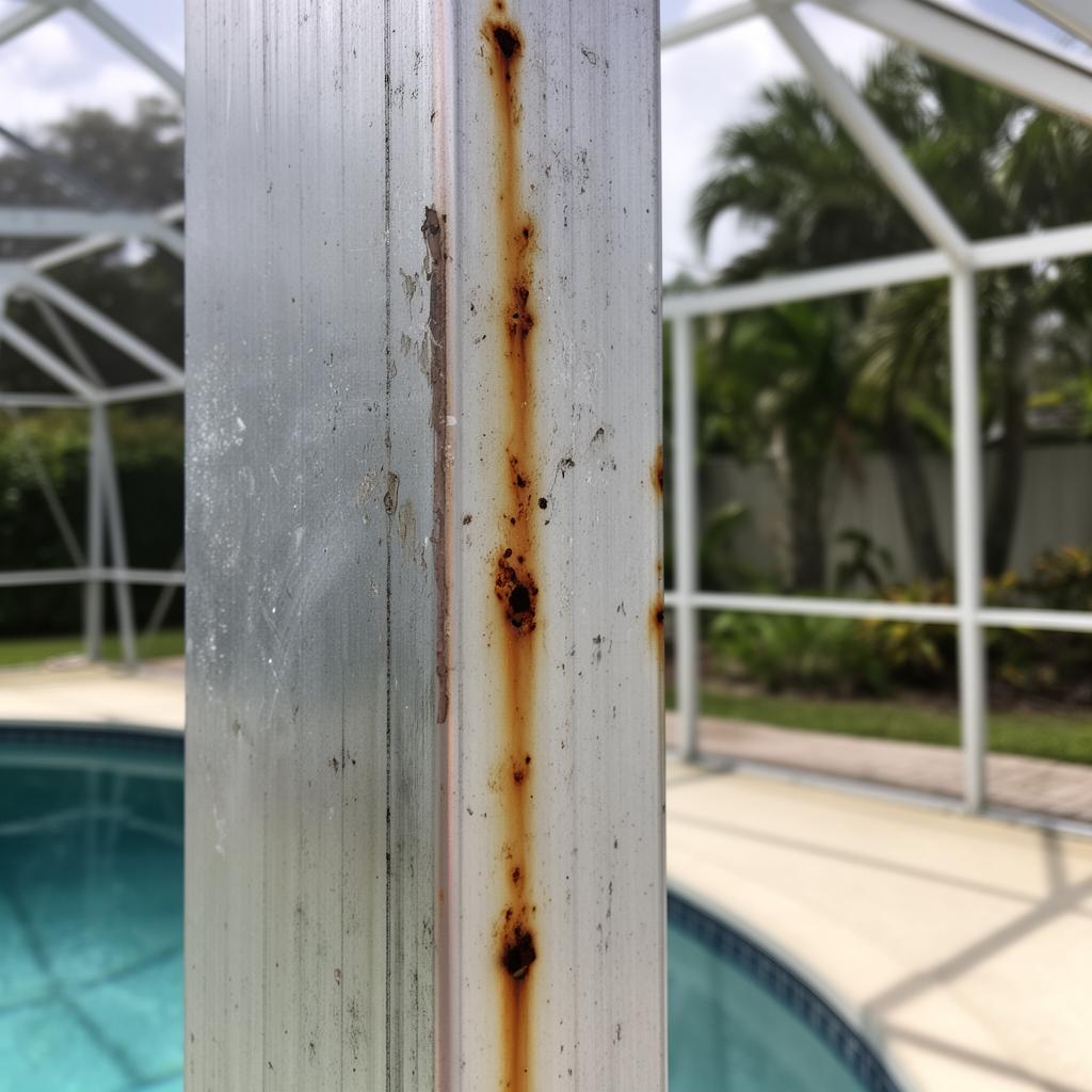 Rust stains and weathered frames